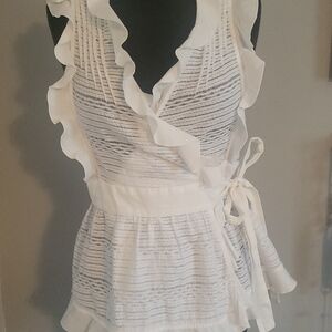 Marissa Webb White Ruffled Wrap Blouse